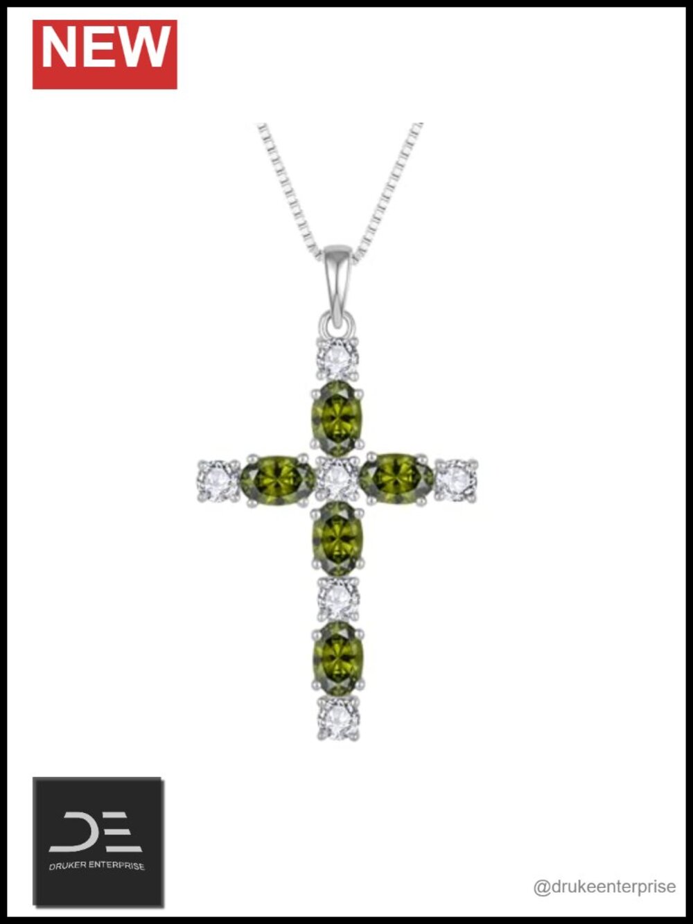 925 Sterling Silver Cross Necklace Oval Cut Birthstone Pendant with Cubic